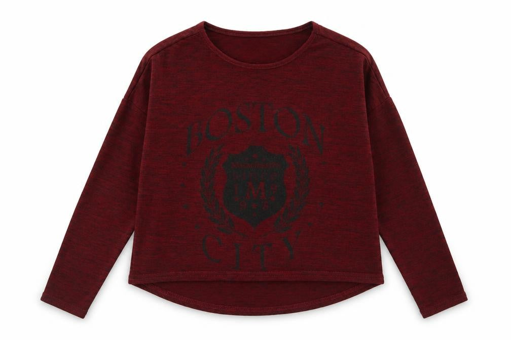 New Look Girls Red  Polyester Basic Casual Size 10-11 Years Crew Neck Pullover - Boston