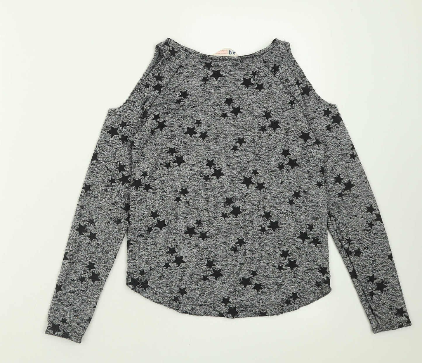 H&M Girls Grey Geometric Polyester Basic Casual Size 9-10 Years Crew Neck Pullover - Star Pattern
