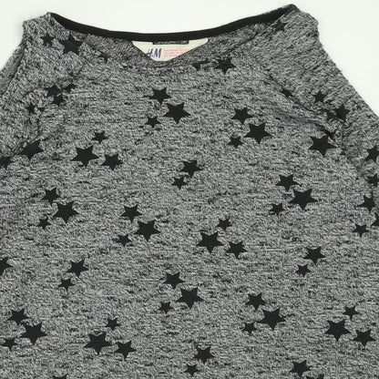 H&M Girls Grey Geometric Polyester Basic Casual Size 9-10 Years Crew Neck Pullover - Star Pattern