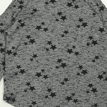 H&M Girls Grey Geometric Polyester Basic Casual Size 9-10 Years Crew Neck Pullover - Star Pattern