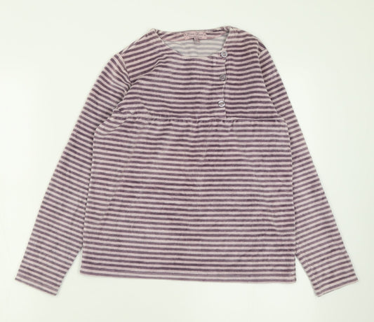 Lisa Rose  Girls Purple Striped Polyester Basic Casual Size 14 Years Crew Neck Pullover