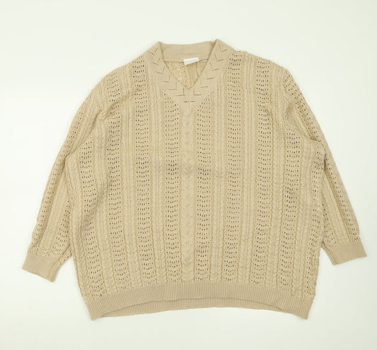 Classic Womens Brown V-Neck  Acrylic Pullover Jumper Size 20