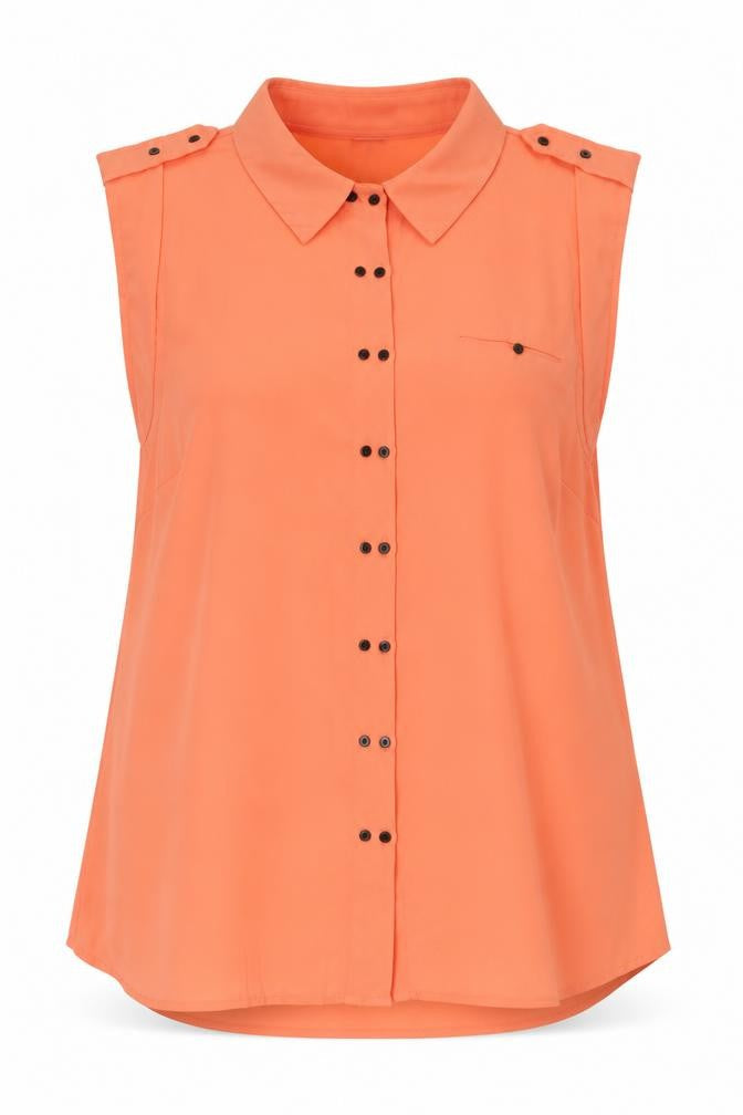 VILA Womens Orange  Polyester Basic Button-Up Size L Collared