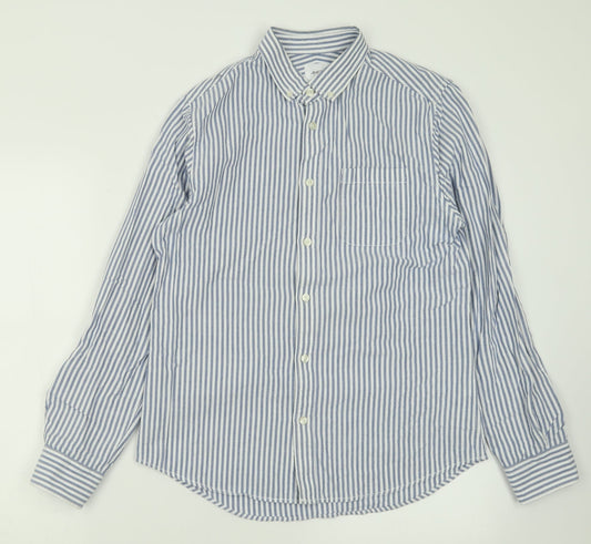 Burton Mens Blue Striped Cotton  Button-Up Size M Collared Button