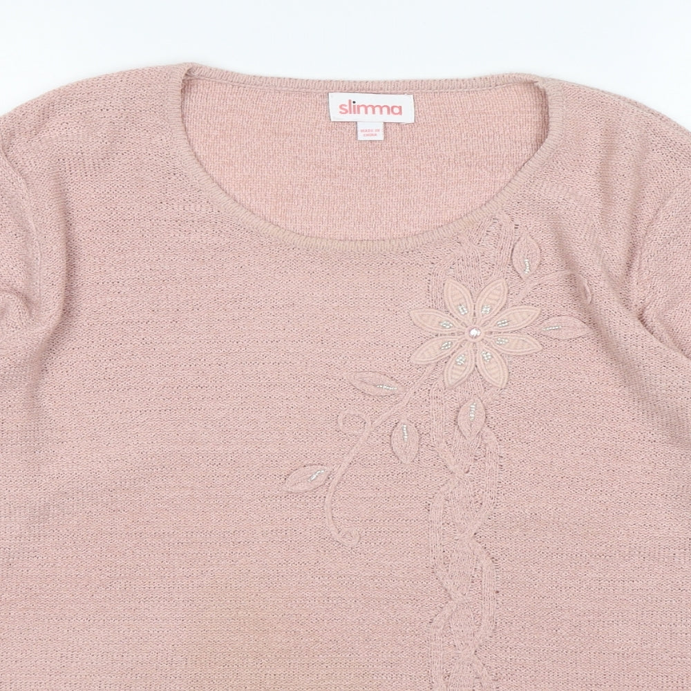 Slimma Womens Pink Round Neck  Acrylic Pullover Jumper Size 16