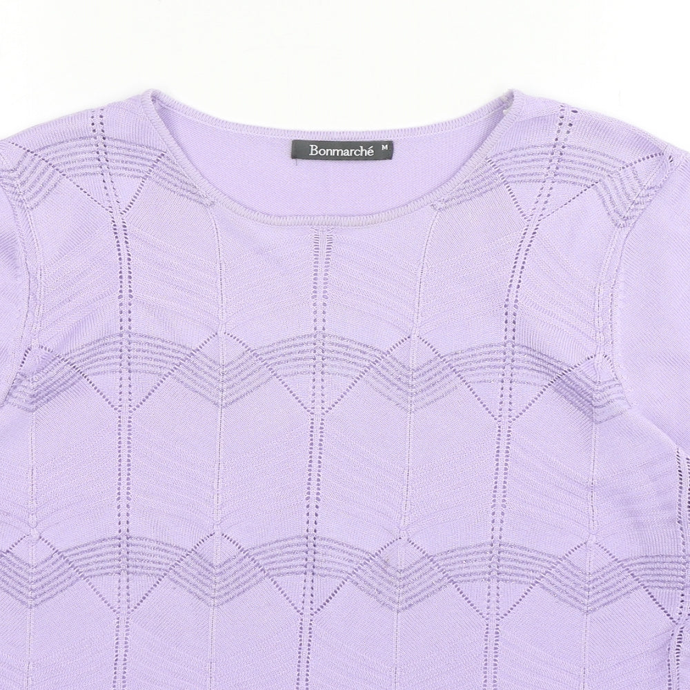 Bonmarché Womens Purple  Acrylic Basic T-Shirt Size M Round Neck