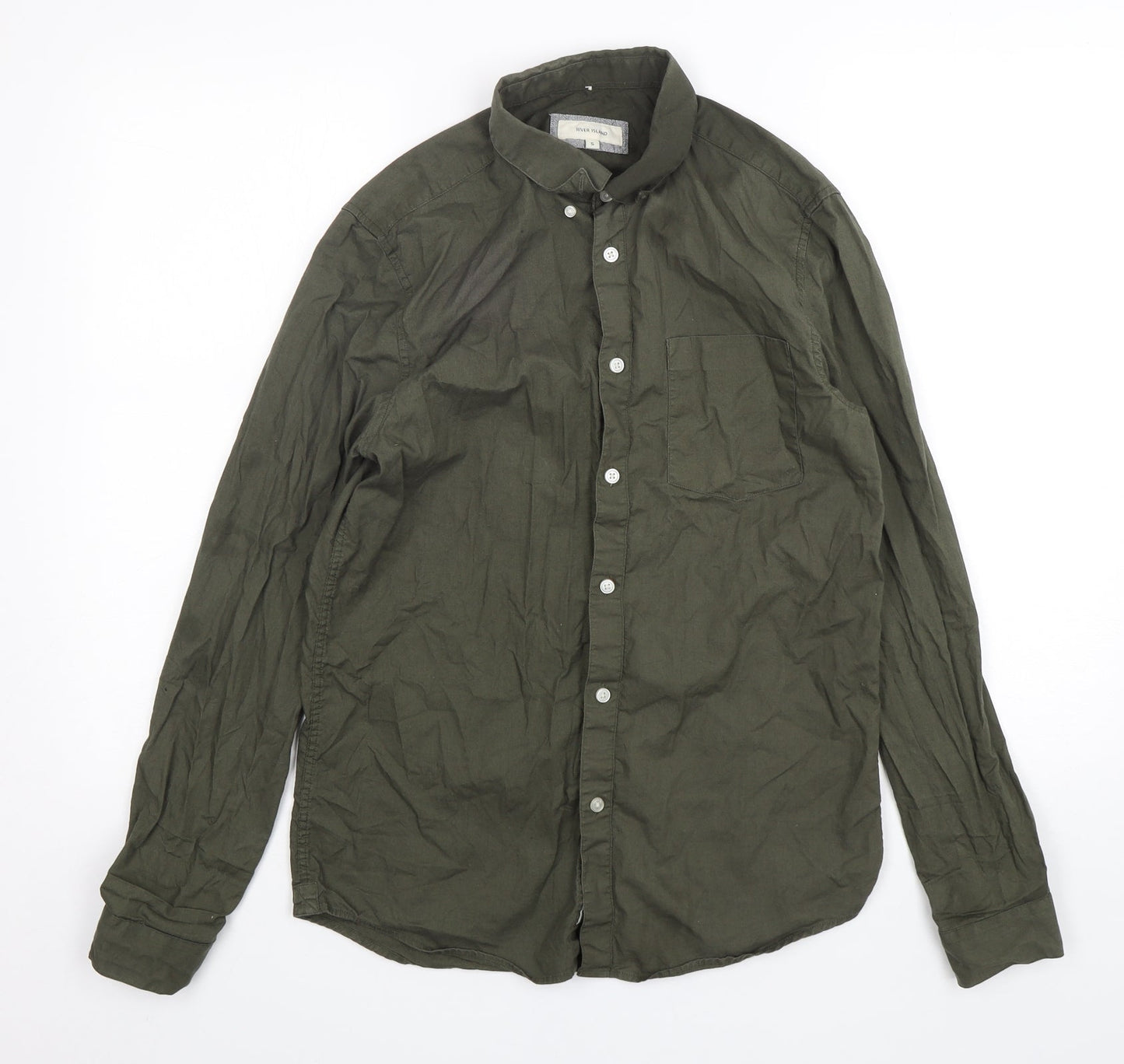River Island  Mens Green  Cotton  Button-Up Size S Collared Button