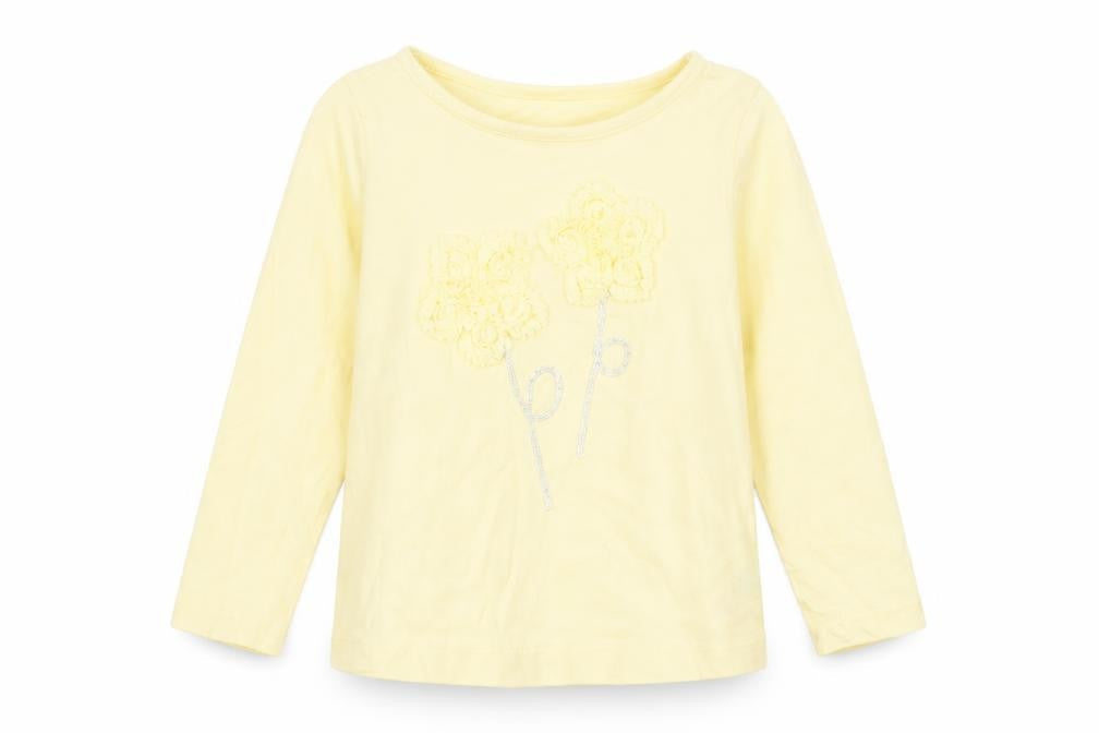 Dunnes Stores Girls Yellow  Cotton Pullover T-Shirt Size 3 Years Crew Neck Pullover - Flower Detail