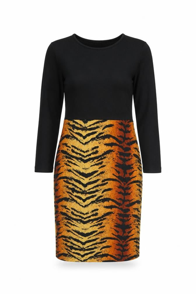 Indulgence Womens Black Animal Print Wool Bodycon  Size M  Crew Neck Pullover