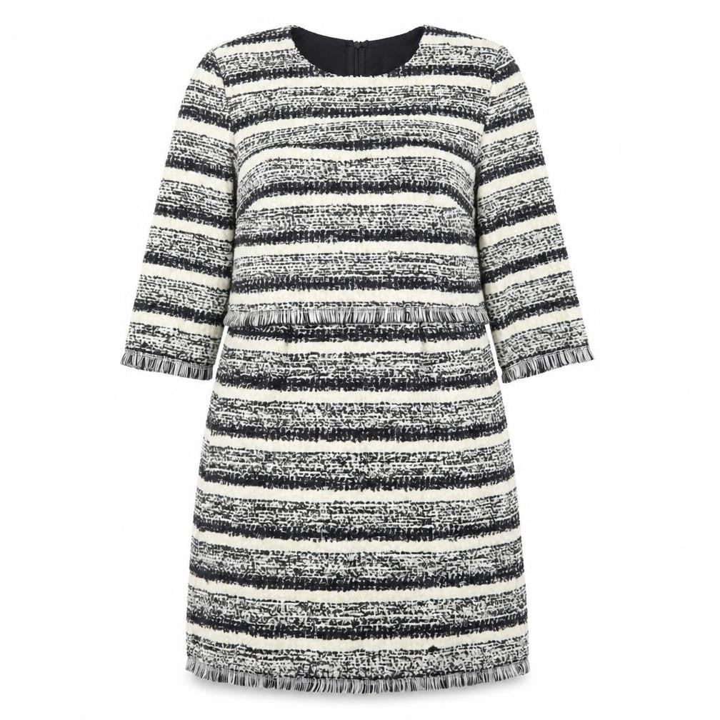 Jaune Rouge Womens Black Striped Viscose Shift  Size M  Boat Neck Zip