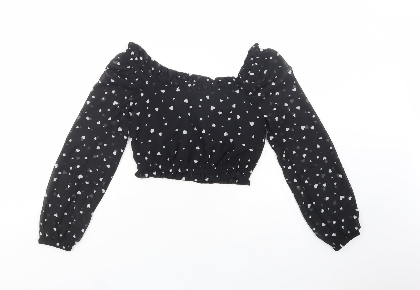 New Look Girls Black Polka Dot Polyester Pullover Blouse Size 10 Years Square Neck Pullover