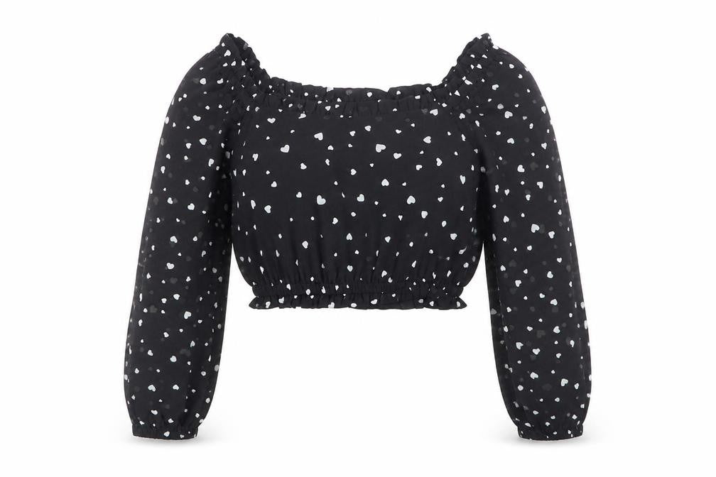 New Look Girls Black Polka Dot Polyester Pullover Blouse Size 10 Years Square Neck Pullover
