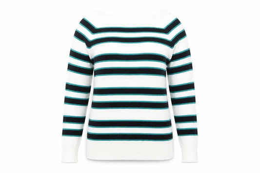 George Womens White Boat Neck Striped Viscose Pullover Jumper Size 14