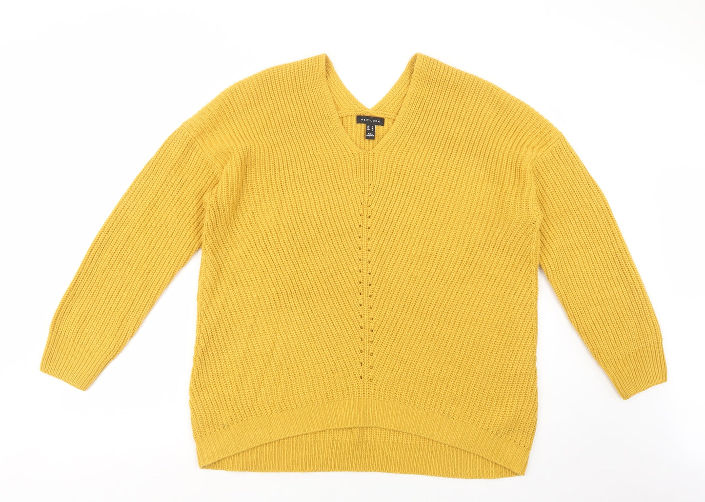 New Look Womens Yellow V-Neck  Acrylic Pullover Jumper Size L