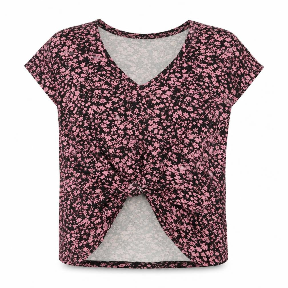 Very Womens Black Floral Viscose Basic T-Shirt Size 16 V-Neck
