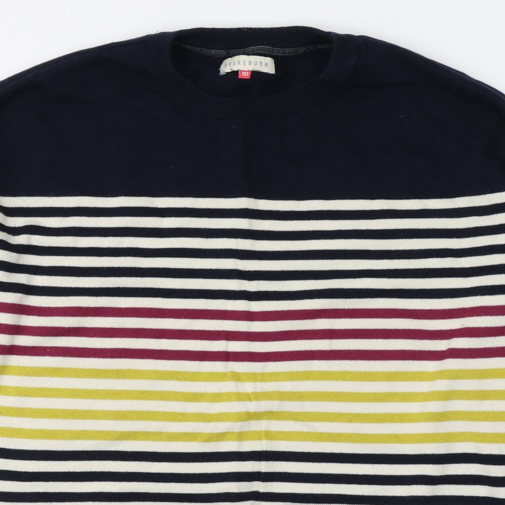 Brakburn Womens Multicoloured Round Neck Striped Cotton Pullover Jumper Size 10