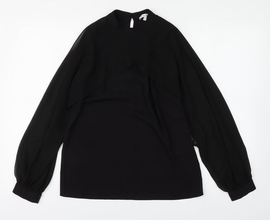 Warehouse Womens Black  Polyester Basic Blouse Size 6 Round Neck