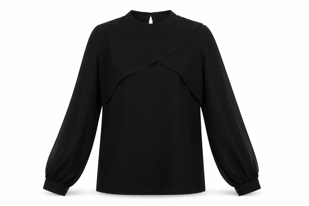 Warehouse Womens Black  Polyester Basic Blouse Size 6 Round Neck
