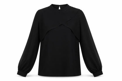 Warehouse Womens Black  Polyester Basic Blouse Size 6 Round Neck