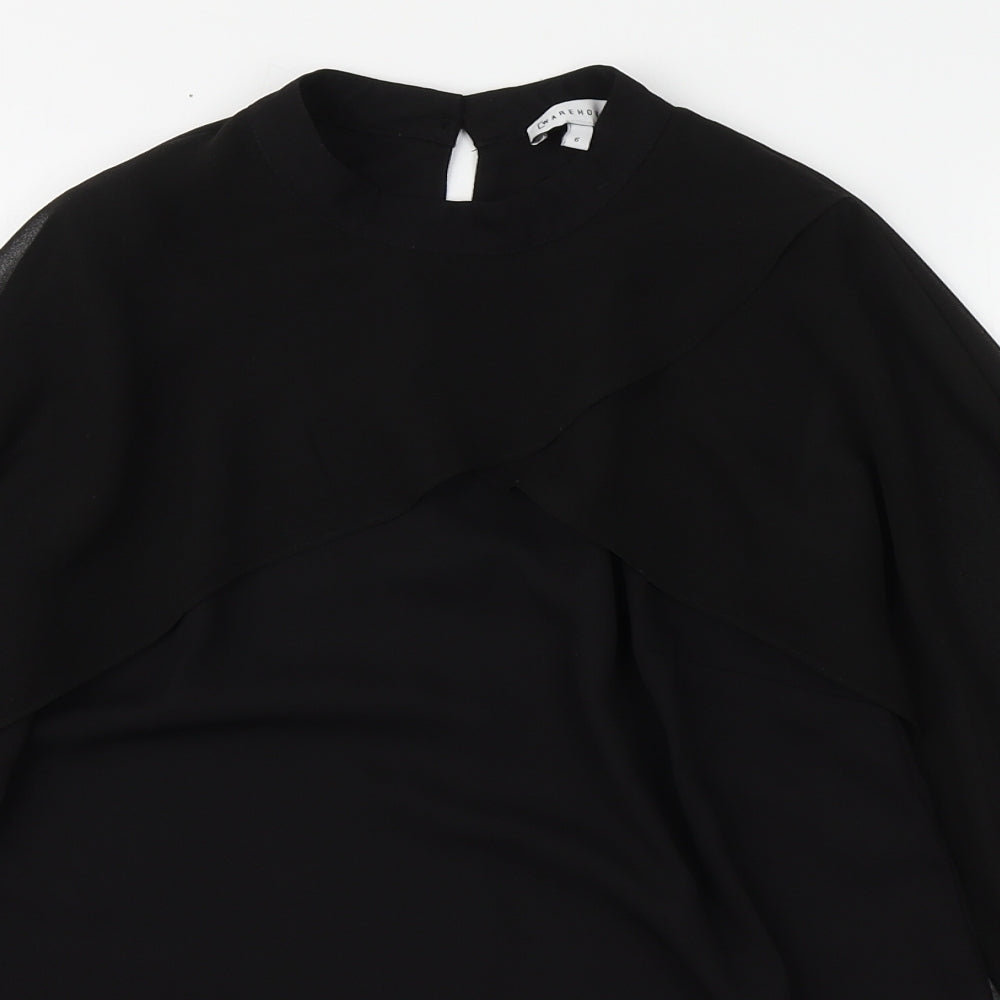 Warehouse Womens Black  Polyester Basic Blouse Size 6 Round Neck