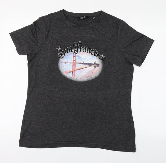 Dorothy Perkins Womens Grey  Cotton Basic T-Shirt Size 10 Round Neck