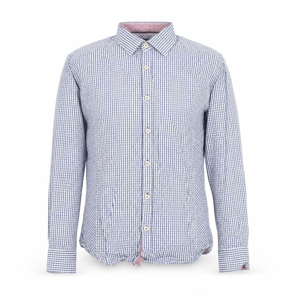 REMUS Mens Blue Plaid Cotton  Button-Up Size M Collared Button