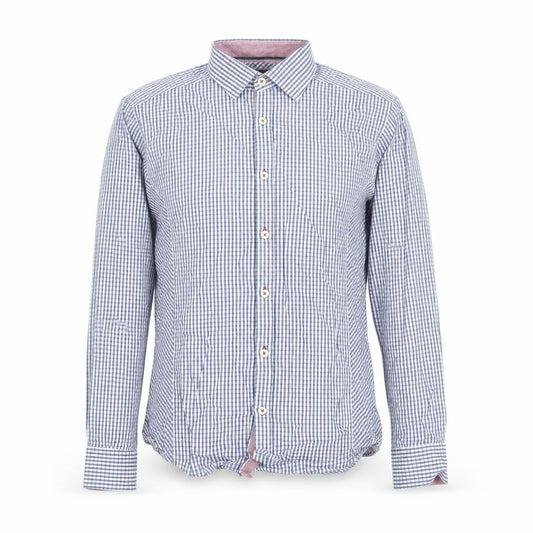 Remus Uomo Mens Blue Plaid Cotton  Button-Up Size M Collared Button