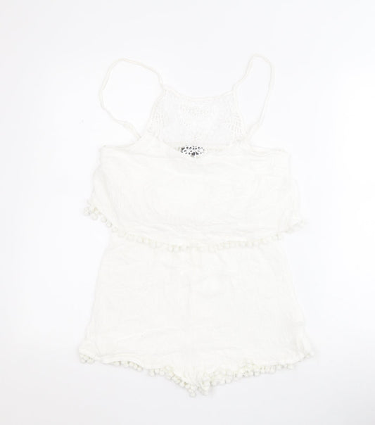 Primark Womens White  100% Polyester Playsuit One-Piece Size S L4 in Pullover