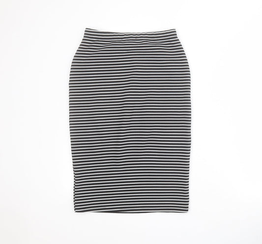 Primark Womens Black Striped Polyester Straight & Pencil Skirt Size 8