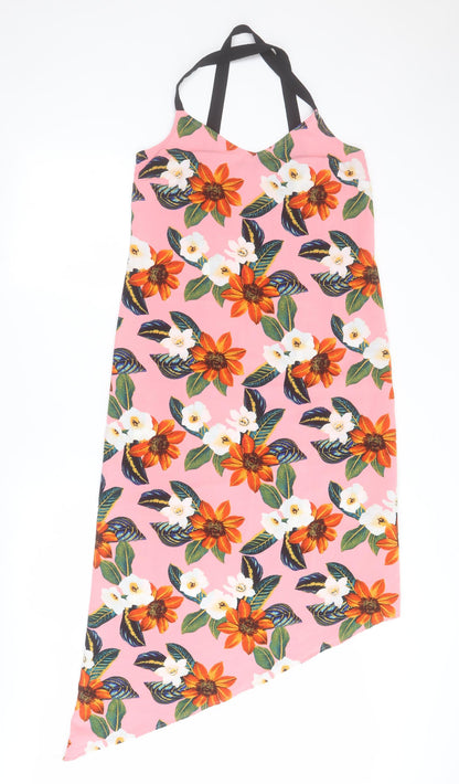 New Look Womens Pink Floral Polyester A-Line  Size 8  V-Neck Pullover