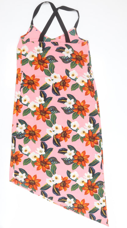 New Look Womens Pink Floral Polyester A-Line  Size 8  V-Neck Pullover