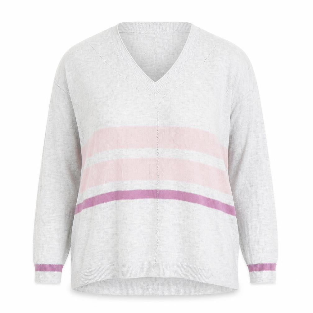 NEXT Womens Grey V-Neck Striped Viscose Pullover Jumper Size 16