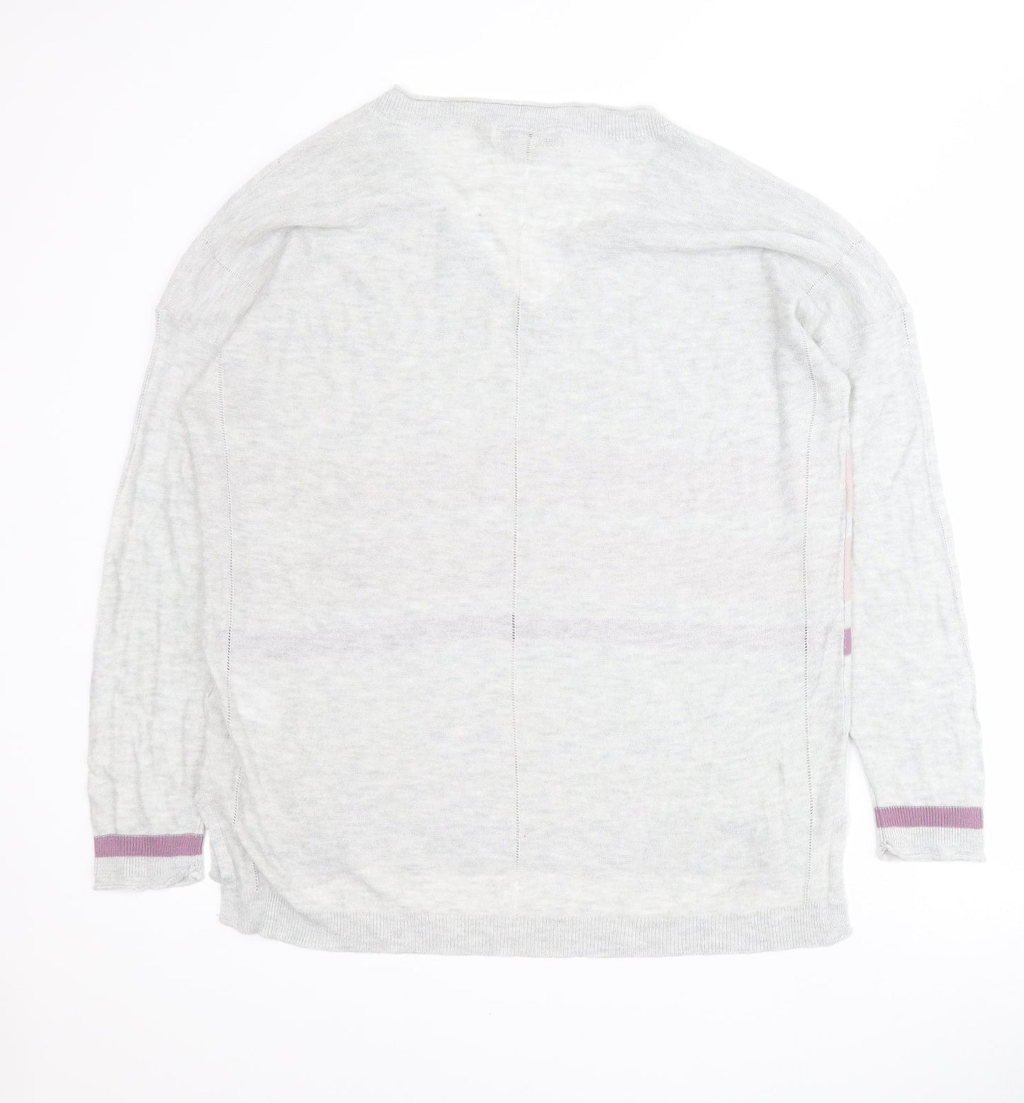 NEXT Womens Grey V-Neck Striped Viscose Pullover Jumper Size 16