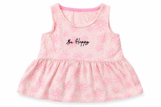 F&F Girls Pink Geometric Cotton Basic Tank Size 3-4 Years Crew Neck Pullover - Be Happy