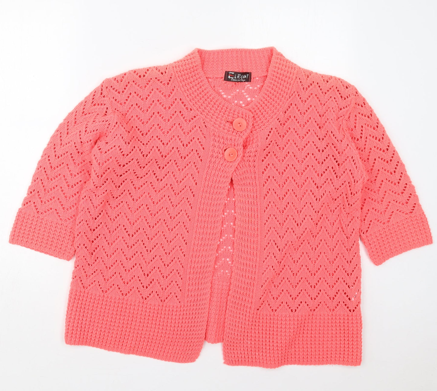 Elegant Womens Pink Crew Neck  Acrylic Cardigan Jumper Size L
