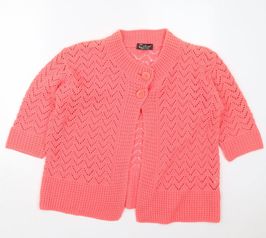 Elegant Womens Pink Crew Neck  Acrylic Cardigan Jumper Size L