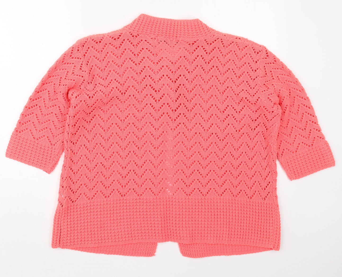 Elegant Womens Pink Crew Neck  Acrylic Cardigan Jumper Size L