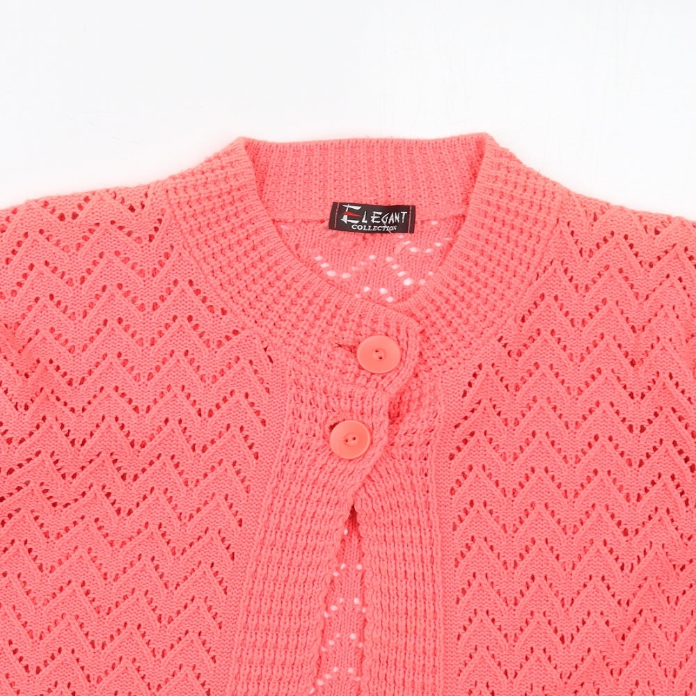 Elegant Womens Pink Crew Neck  Acrylic Cardigan Jumper Size L