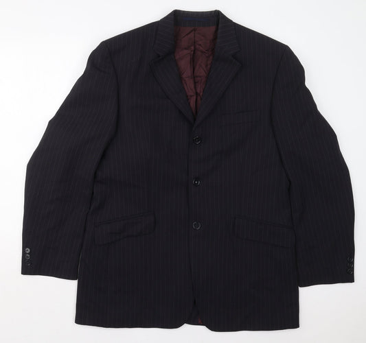 Jonathan Adams Mens Blue Striped Polyester Jacket Suit Jacket Size 40