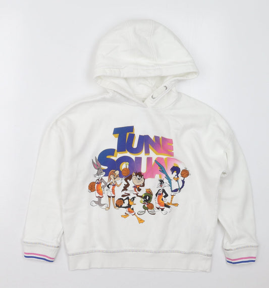 Marks and Spencer Girls White  Cotton Pullover Hoodie Size 10-11 Years  Pullover - Tune Squad