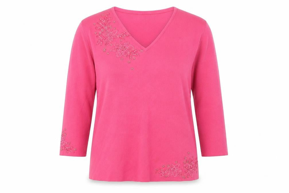 Heather Valley Womens Pink V-Neck  Viscose Pullover Jumper Size 12   - Flowers