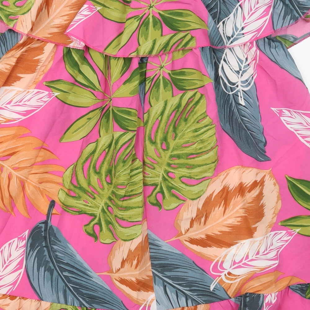 SheIn Womens Pink Floral Polyester A-Line  Size XL  Off the Shoulder Pullover - Leaf Prints