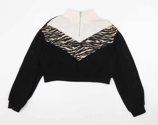 H&M Womens Black High Neck Animal Print Cotton Pullover Jumper Size XS