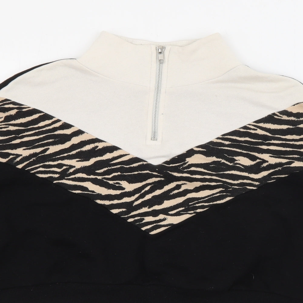 H&M Womens Black High Neck Animal Print Cotton Pullover Jumper Size XS