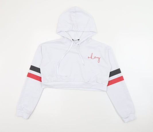 SheIn Womens White  Polyester Pullover Hoodie Size S   - Cropped