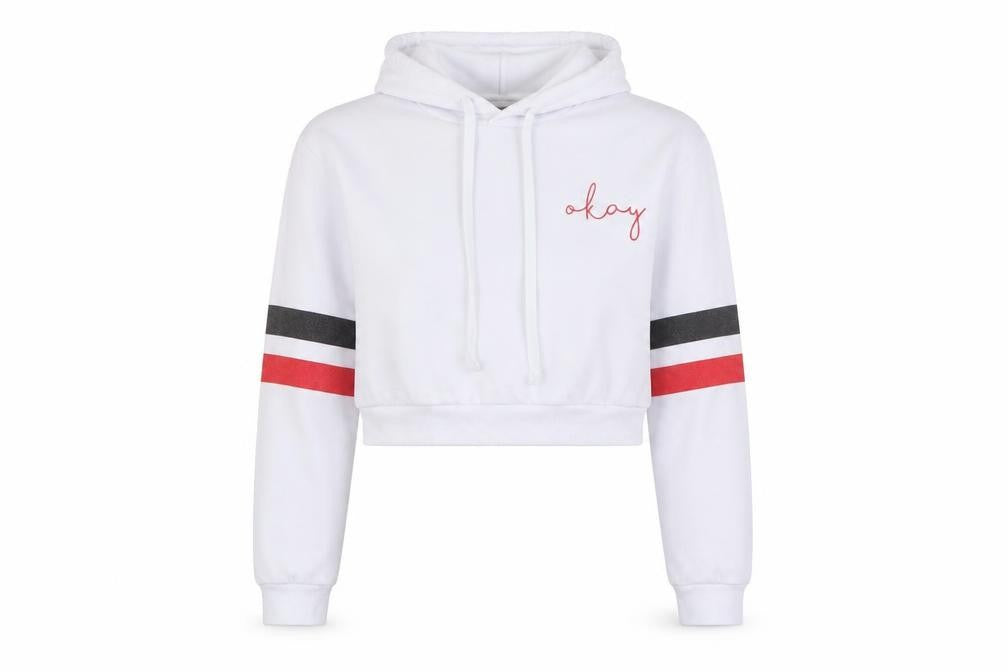 SheIn Womens White  Polyester Pullover Hoodie Size S   - Cropped
