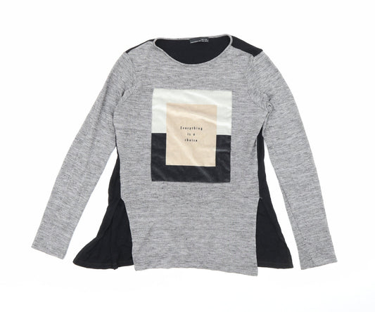 Zara Womens Grey Round Neck  Acrylic Pullover Jumper Size S