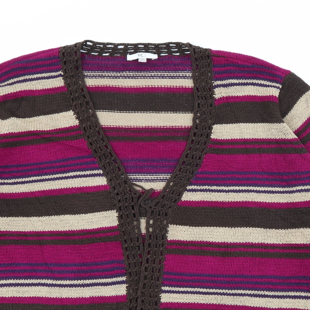 CC Womens Purple V-Neck Striped Acrylic Cardigan Jumper Size XL