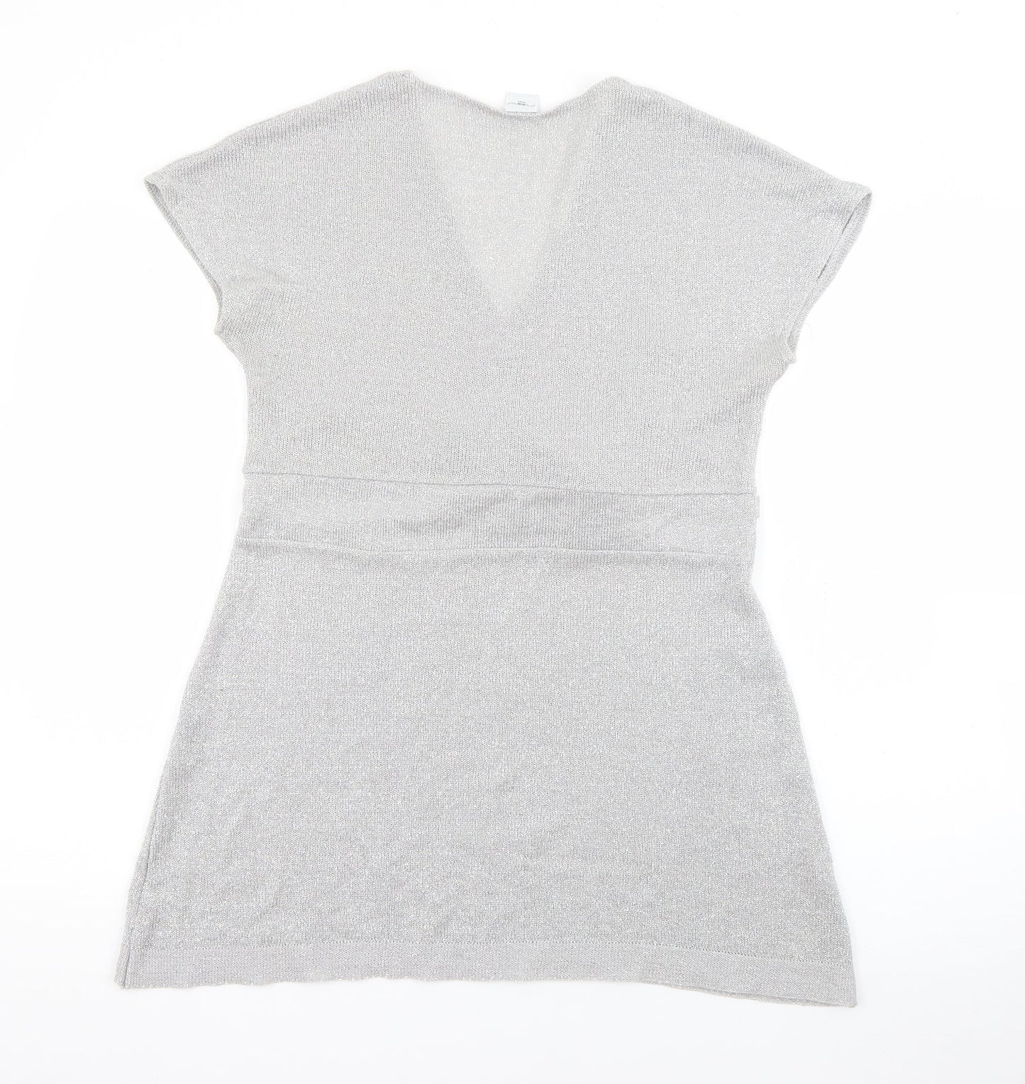 New Look Womens Grey V-Neck  Acrylic Pullover Jumper Size 14