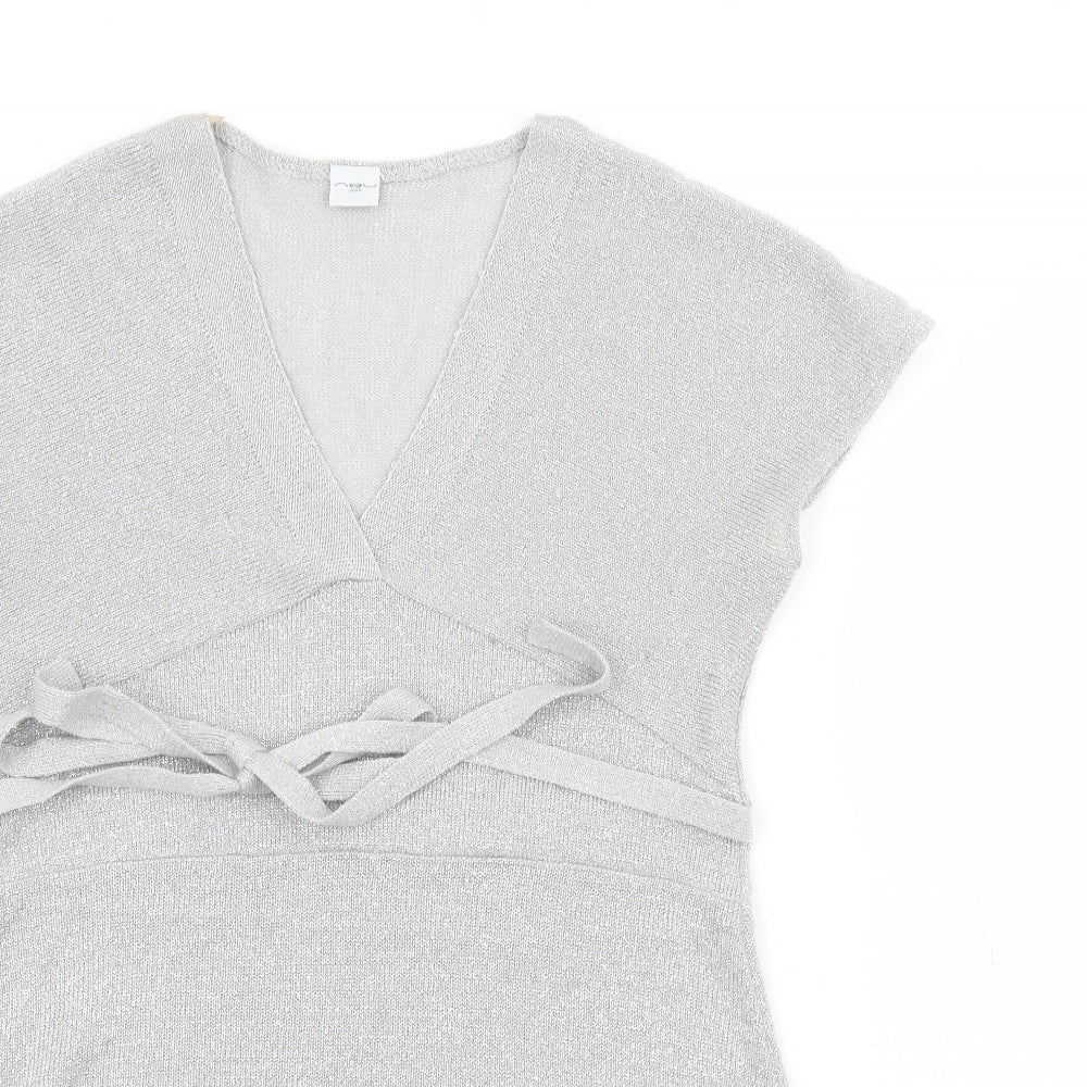 New Look Womens Grey V-Neck  Acrylic Pullover Jumper Size 14